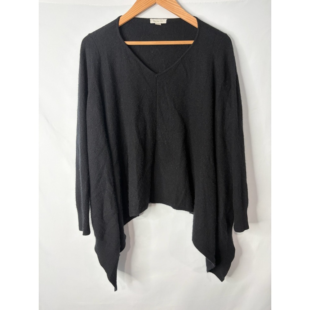 Garnet Hill Black 100% Cashmere V-Neck Sweater Sz M Quiet Luxury Minimalist Boho